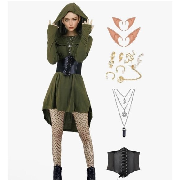 Elf Costume Medieval Fairy Elf Archer Cosplay Dress Up Set Adult Size Medium - Picture 1 of 15